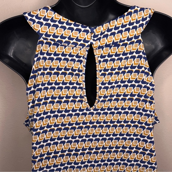 Large Stitch Collection Sleeveless Blouse Blue Orange White Geometric Boho - Picture 7 of 14